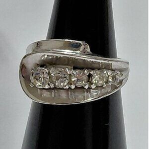 Vintage Sterling Silver Wrap Ring With 5 Sparkling Clear Rhinestones Size 5.75